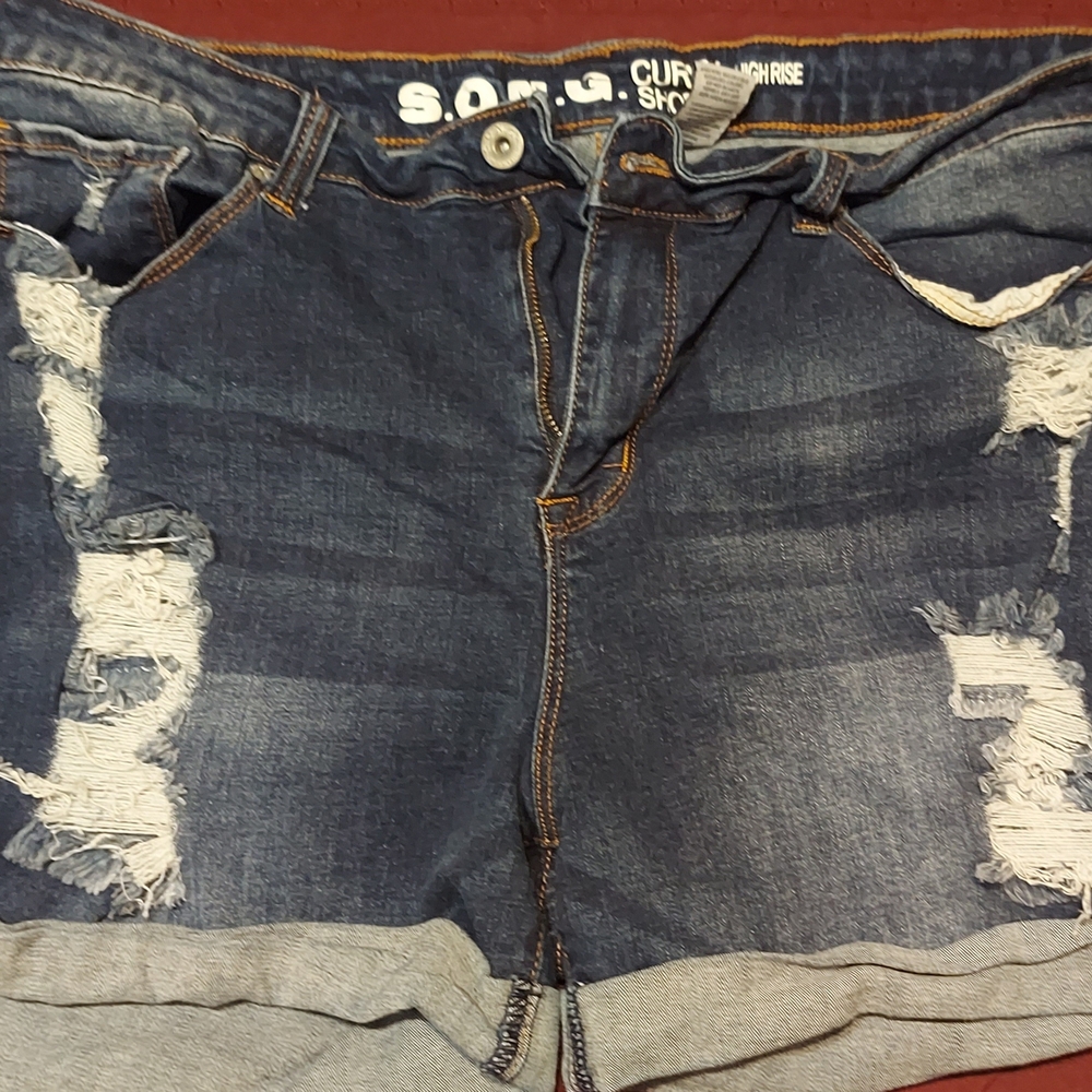 S.o.n.g. Blue Distressed Jean Shorts with Frayed Details 17/33